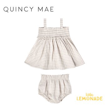 【Quincy Mae】 MAE SMOCKED TOP + BLOOMER SET 【6-12か月/12-18か月/18-24か月】 SILVER GINGHAM  SS23 YKZ 