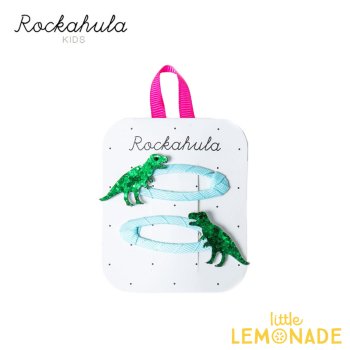 【Rockahula Kids】 T-Rex Clips-GREEN ダイナソー キラキラ クリップ 2個セット 恐竜 ヘアアクセサリー  (H755G)