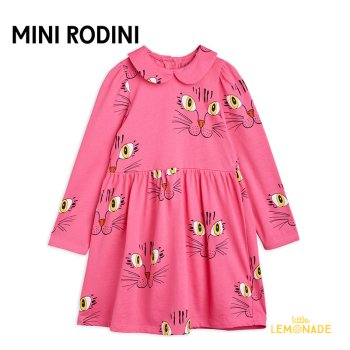 【Mini Rodini】Cat face aop ls dress 【92/98・104/110】 ねこの目 ピンクワンピース 2375011528 YKZ AW23