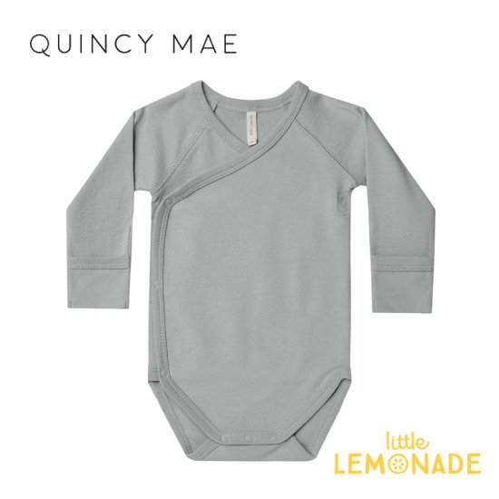 【Quincy Mae】 SIDE-SNAP BODYSUIT 【0-3か月/3-6か月】 DUSTY BLUE 前開き ロンパース 肌着 長袖  ボディ ベビー クインシーメイ 赤ちゃん 新生児 子供 男の子 女の子 おしゃれ リトルレモネード ベビー服 アパレル QM007ALKY AW23 