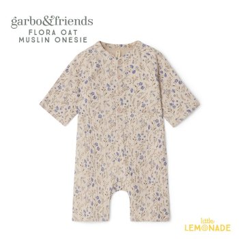 <img class='new_mark_img1' src='https://img.shop-pro.jp/img/new/icons1.gif' style='border:none;display:inline;margin:0px;padding:0px;width:auto;' />【garbo&friends】 Flora Oat Muslin Onesie 【74-80/6-12か月・86-9 /1-2歳】 ブルー フローラ柄 長袖 モスリン ワンジー AW23 YKZ