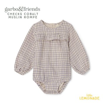 <img class='new_mark_img1' src='https://img.shop-pro.jp/img/new/icons1.gif' style='border:none;display:inline;margin:0px;padding:0px;width:auto;' />【garbo&friends】 Checks Cobalt Muslin Rompe 【74-80/6-12か月・86-9 /1-2歳】 チェック柄 長袖 モスリン ロンパース AW23 