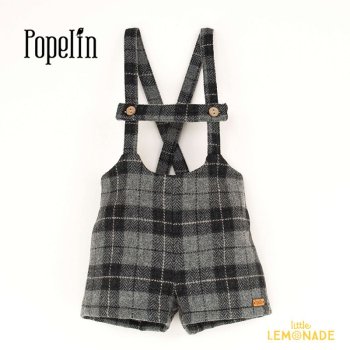 【Popelin】 Mod.8.1 Grey check woollen short dungarees with straps 【9-12か月-18-24か月】 YKZ AW23 SALE
