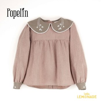 【Popelin】Mod.13.1 Pink gingham blouse with baby collar【12-18か月/2-3歳】 ピンク ギンガム シャツ YKZ AW23