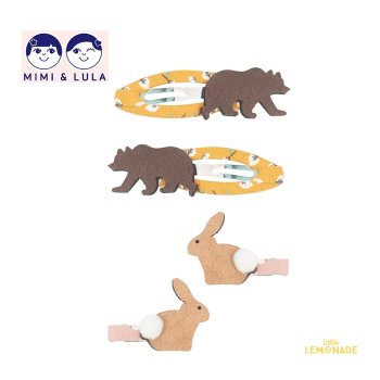 【Mimi&Lula】  Bunny bear clips CHESTNUT バニー＆ベア クリップセット ヘアピン くま＆うさぎ（132001 61） ミミ＆ルーラ