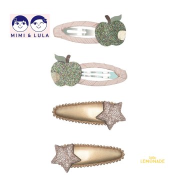 <img class='new_mark_img1' src='https://img.shop-pro.jp/img/new/icons1.gif' style='border:none;display:inline;margin:0px;padding:0px;width:auto;' />【Mimi&Lula】  Poison apple clips FAIRYTALE リンゴ＆スタークリップセット ヘアピン 青りんご 星（132058 64） ミミ＆ルーラ