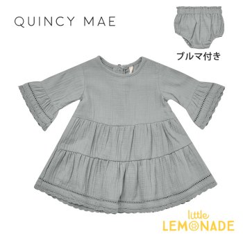 <img class='new_mark_img1' src='https://img.shop-pro.jp/img/new/icons1.gif' style='border:none;display:inline;margin:0px;padding:0px;width:auto;' />【Quincy Mae】 BELLE DRESS | DUSTY BLUE 【12-18か月/18-24か月/2-3歳】 ブルマ付き ガーゼ生地 ワンピース AW23 QM051ALKY YKZ