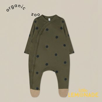 <img class='new_mark_img1' src='https://img.shop-pro.jp/img/new/icons1.gif' style='border:none;display:inline;margin:0px;padding:0px;width:auto;' />【Organic Zoo】Olive Dots Suit w/ contrast feet【0-3か月/3-6か月/6-12か月】 足付きベビースーツ ドット柄 AW23 13ODSLOZ