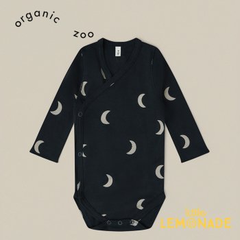 【Organic Zoo】Charcoal Midnight Wrap Bodysuit【3-6か月/6-12か月】 長袖 ベビーボディ 月柄 ミッドナイト AW23 13ODSLOZ