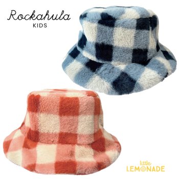 【Rockahula Kids】 Furry Checked Bucket Hat  |  BLUE / CORAL ( T2087 )  3-6歳サイズ バケットハット 帽子 23AW