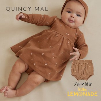 【Quincy Mae】 LONG SLEEVE BABY DRESS | MOONS 【12-18か月/18-24か月/2-3歳/4-5歳】ブルマ付きワンピース YKZ QM008RUSS AW23