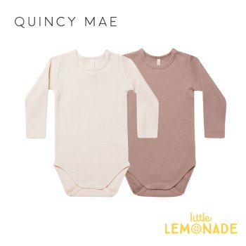 【Quincy Mae】 WAFFLE BODYSUIT, 2 PACK | NATURAL, MAUVE 【3-6か月/6-12か月】 2枚セット ロンパース YKZ QM124PRVN AW23