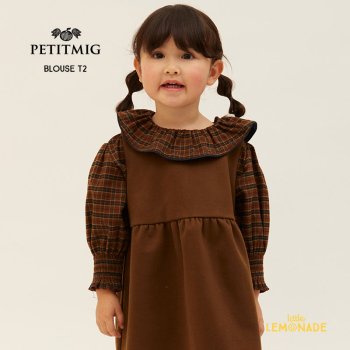 【PETITMIG】 blouse T2 【1-2歳/80cm・2-3歳/90cm・3-4歳/100cm】 ブラウス  ブラウン チェック柄 プチミグ アパレル AW23YKZ SALE