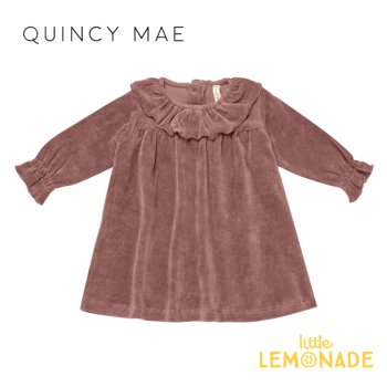 【Quincy Mae】 VELOUR BABY DRESS | FIG　【12-18か月/18-24か月/2-3歳/4-5歳】 ベロア ワンピース ドレス YKZ AW23 QM458GIFF