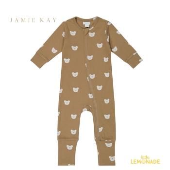 Jamie kay Organic Cotton Reese Zip Onepiece  0-3 Bears Caramel Fleur  AW24SALEm