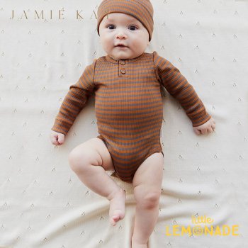 Jamie kay Organic Cotton Modal Long Sleeve Bodysuit 3-6/6-12/1С Narrow Stripe Ginger Dahlia 