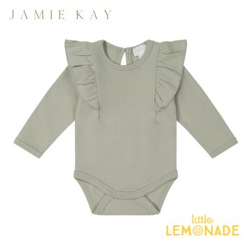 【Jamie kay】 Pima Cotton Fleur Long Sleeve Bodysuit 【3-6か月/6-12か月/1歳】 Sage 長袖 ボディ ロンパース セージ Dahlia 