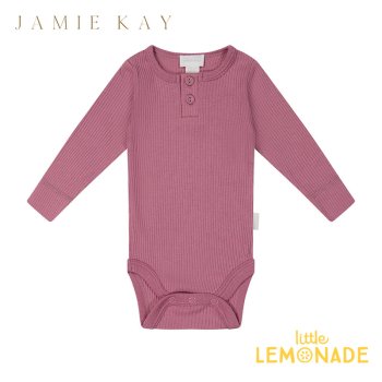【Jamie kay】 Organic Cotton Modal Long Sleeve Bodysuit 【3-6か月/6-12か月/1歳】 ロンパース ピンク Dahlia 