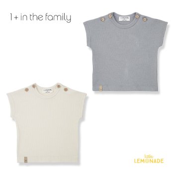 【1+ in the family】 MILES s/sleeve t-shirt | IVORY・SMOKY 【6か月/12か月】 半袖 アイボリー ブルー リブ 無地 YKZ  SS24