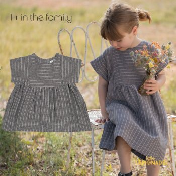 【1+ in the family】 NICOLETTA s.sleeve dress | ANTHRACITE 【12か月/24か月/36か月】 半袖 ワンピース ストライプ YKZ  SS24
