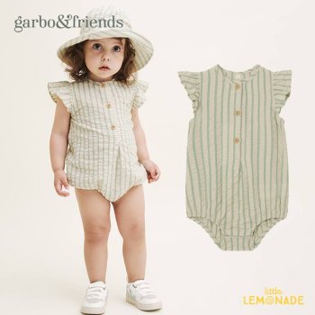 Garbo&Friends Stripe Emerald Frill Romper 74/80 (6-12)86/92 (1-2) ѡ GF73240242 SS24 YKZ