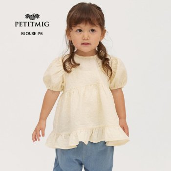 PETITMIG blouse P6 1-2/80cm - 4-5/110cmۥ֥饦 Х롼󥹥꡼ Ⱦµ  ץߥ ѥ Summer SS24 YKZ