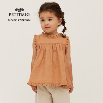 PETITMIG blouse P7 brown 1-2/80cm - 4-5/110cmۥ֥饦 Ρ꡼ ֥饦 ץߥ ѥ Summer SS24 YKZ