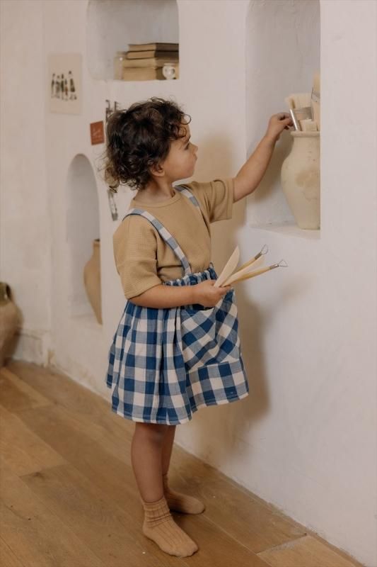 organic zoo】Pottery Blue Gingham Maker Crossback Skirt 【1 organic zoo】Pottery Blue Gingham Maker Crossback Skirt 【1