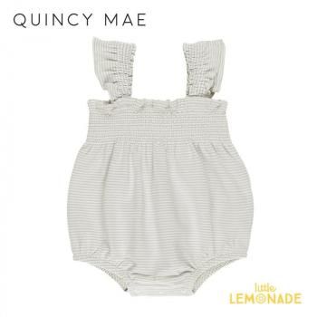 Quincy Mae SMOCKED RUFFLE SLEEVE ROMPER 6-12/12-18/18-24SKYMICROSTRIPE QM535WLKR SS25