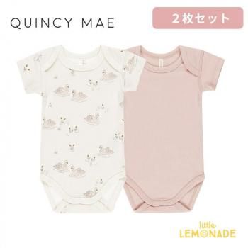 Quincy Mae SHORT SLEEVE BODYSUIT 3-6/6-12 SWANS, BUBBLEGUM  2祻å QM079BOKA SS25 KTZ