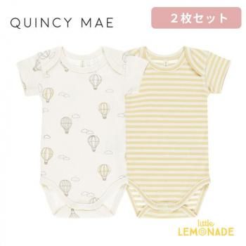 Quincy Mae SHORT SLEEVE BODYSUIT3-6/6-12 AIR BALLOONS YELLOW STRIPE 2祻å QM079GRKU SS25 KTZ