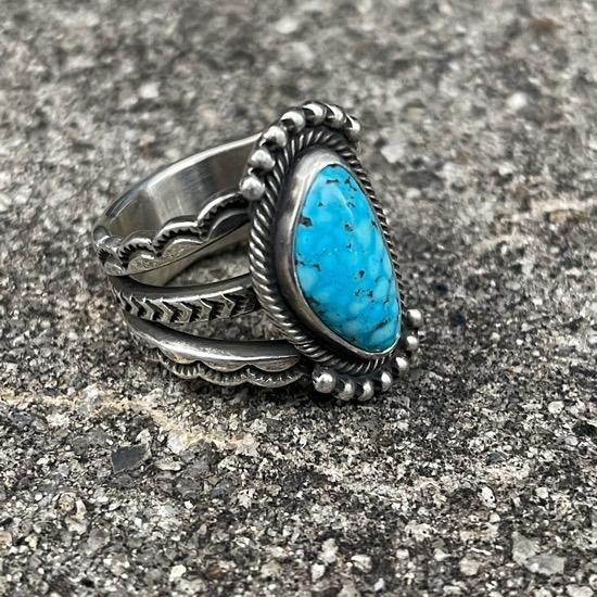 Navajo Clendon Pete キングマン ターコイズリング22号