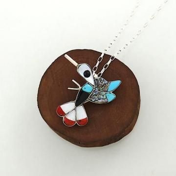 ズニ インレイピンペンダント ハミングバード - インディアン