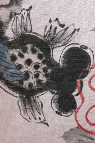 のれん　麻　金魚 楽天市場】麻のれん 三連 手描きのれん 「遊金魚」 三つ割 本麻