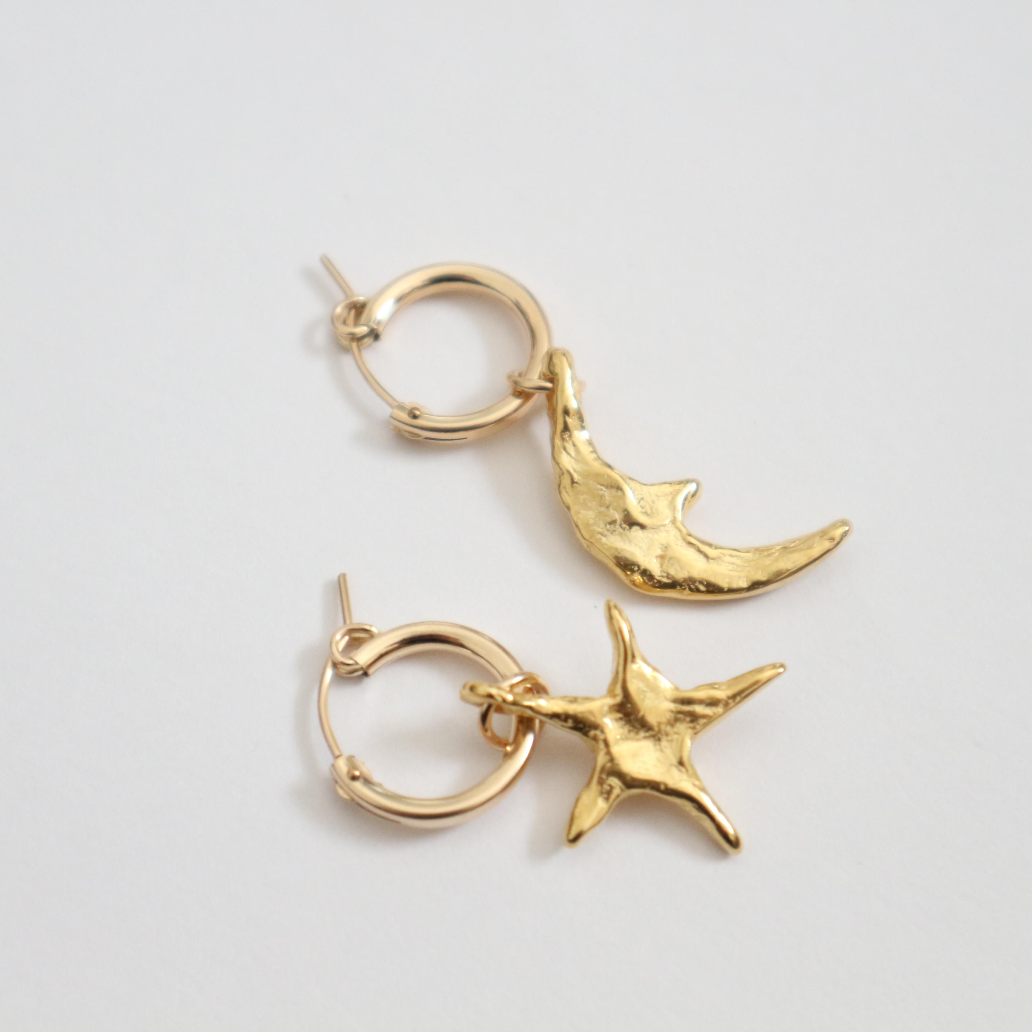 顔のある月と星のフープピアス