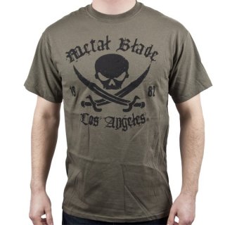 METAL BLADE RECORDS Pirate Logo Black on Military Green, Tシャツ