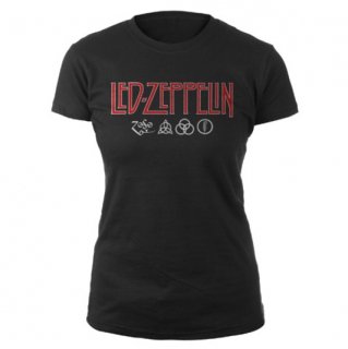 LED ZEPPELIN Logo and Symbol Black, レディースTシャツ