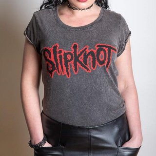 SLIPKNOT Logo With Acid Wash Finish, レディースTシャツ