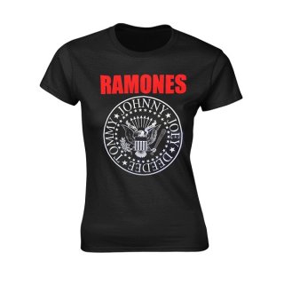 RAMONES Red Text Seal Logo, レディースTシャツ