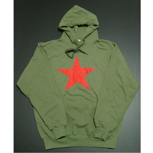 AGAINST THE Red Star Olive Green, パーカー -