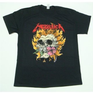 【即納】METALLICA Flower Skull Red Logo, Tシャツ