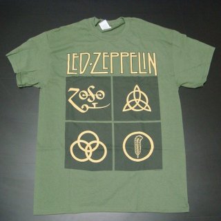 ¨ǼLED ZEPPELIN Gold Symbols In Black Square, T