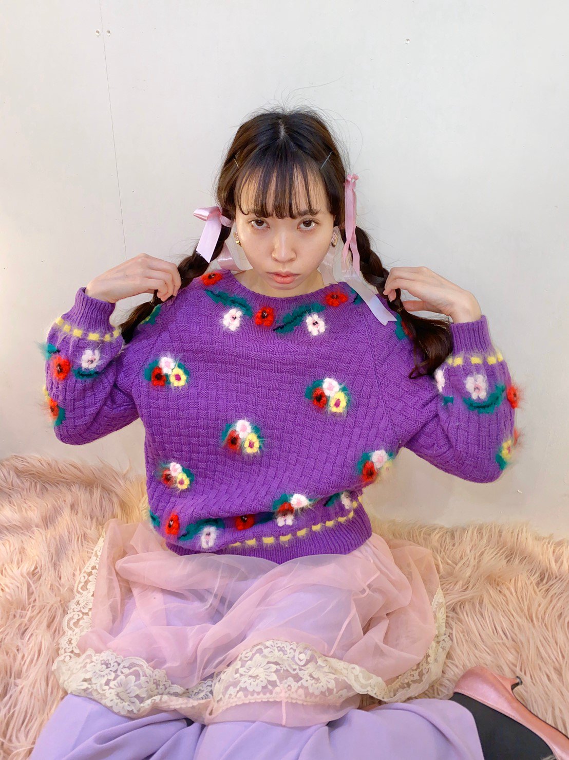 【50%OFF SALE】mohair flower vintage knit
