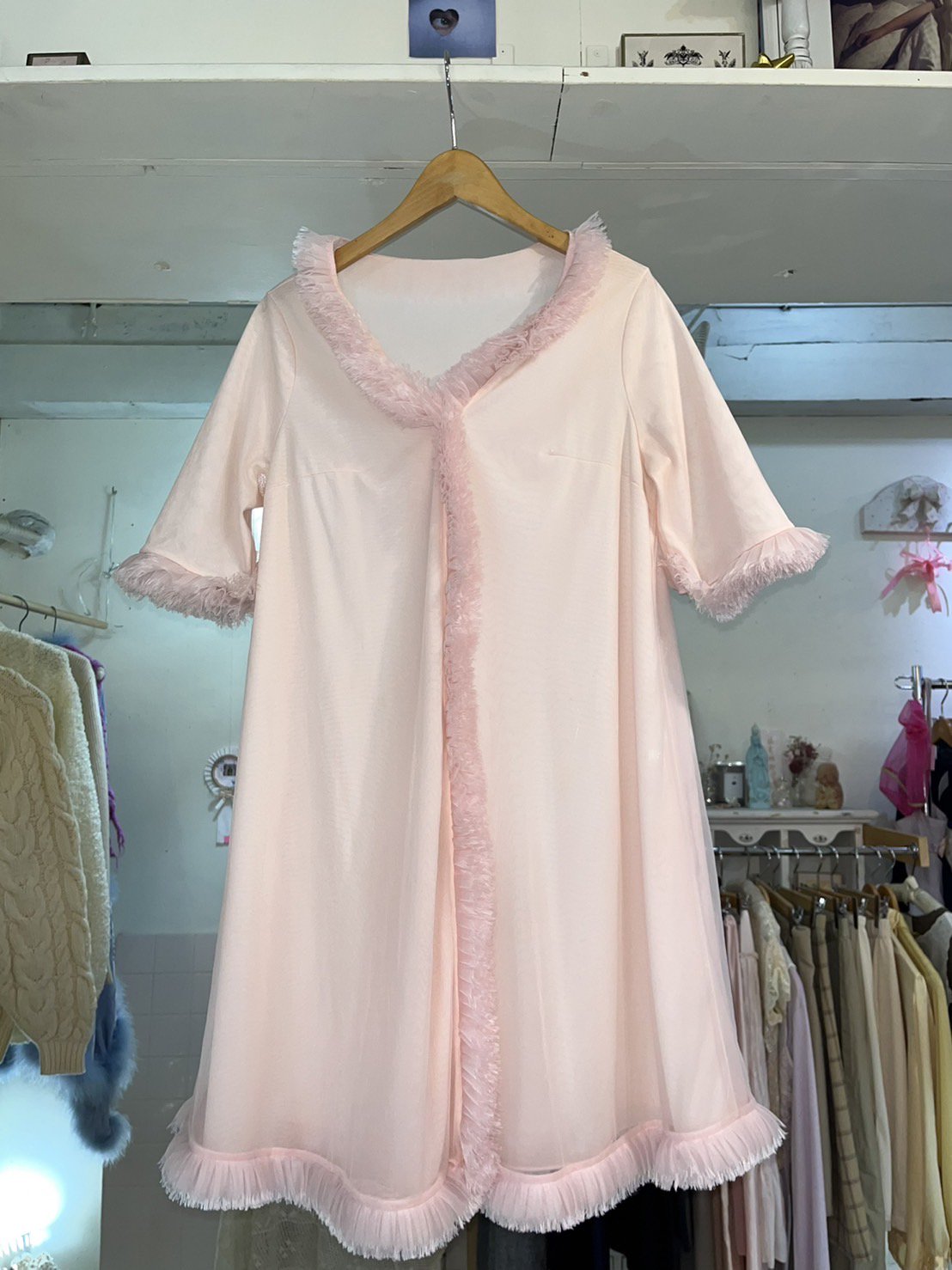 pink frill lingerie gown