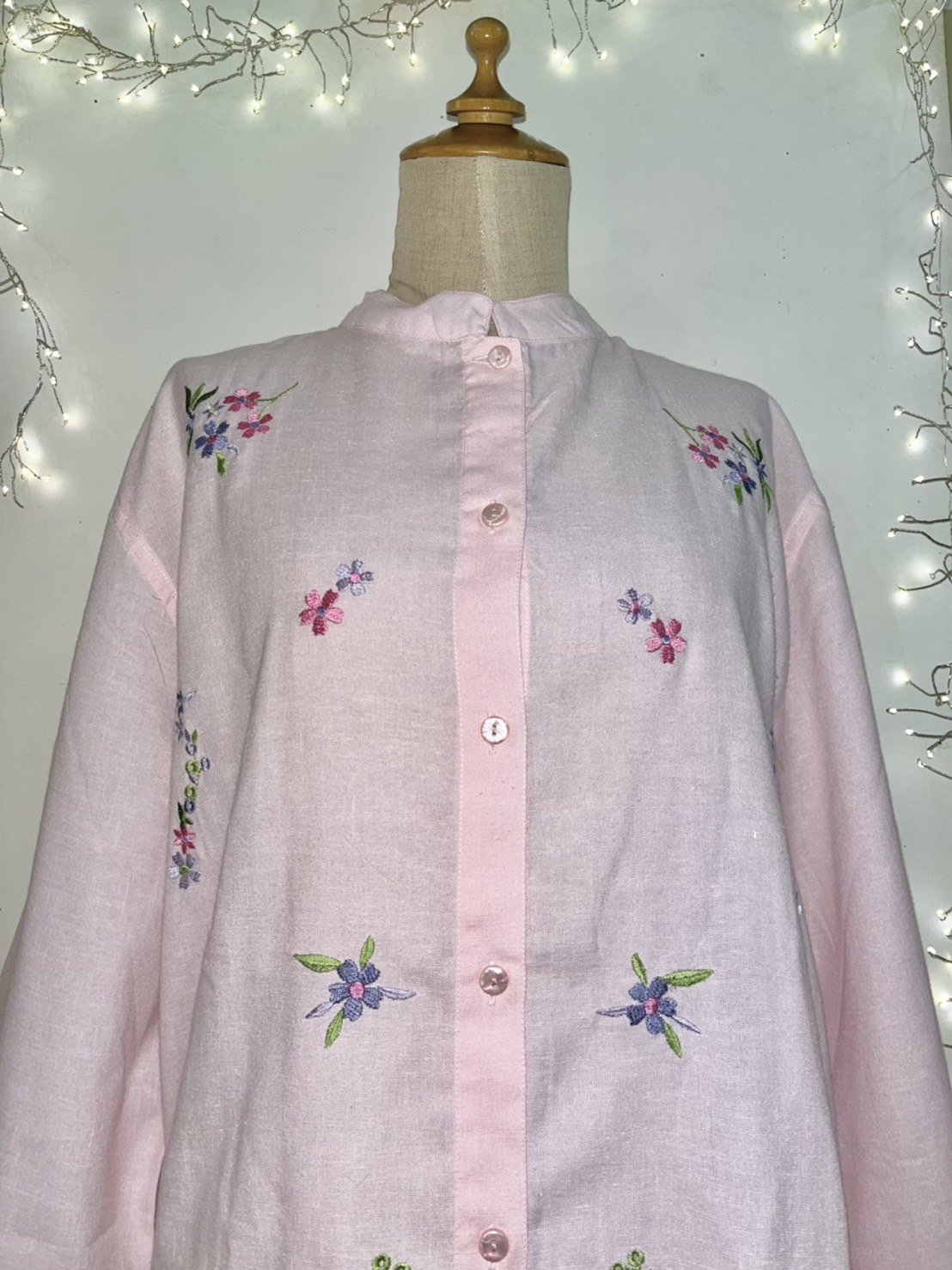 【SALE 30%off】flower embroidery no collar shirt