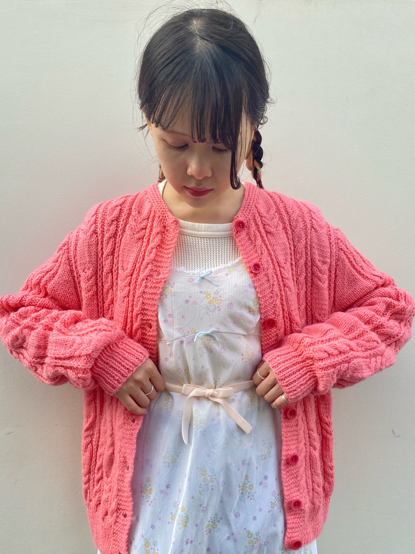 candy pink knit cardigan