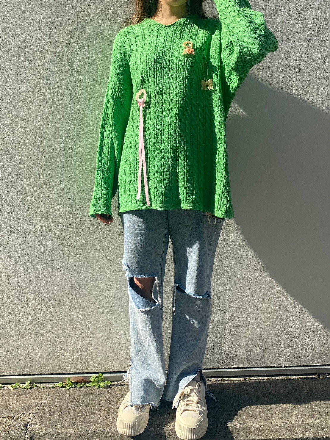<img class='new_mark_img1' src='https://img.shop-pro.jp/img/new/icons20.gif' style='border:none;display:inline;margin:0px;padding:0px;width:auto;' />《SALE》green knit tops