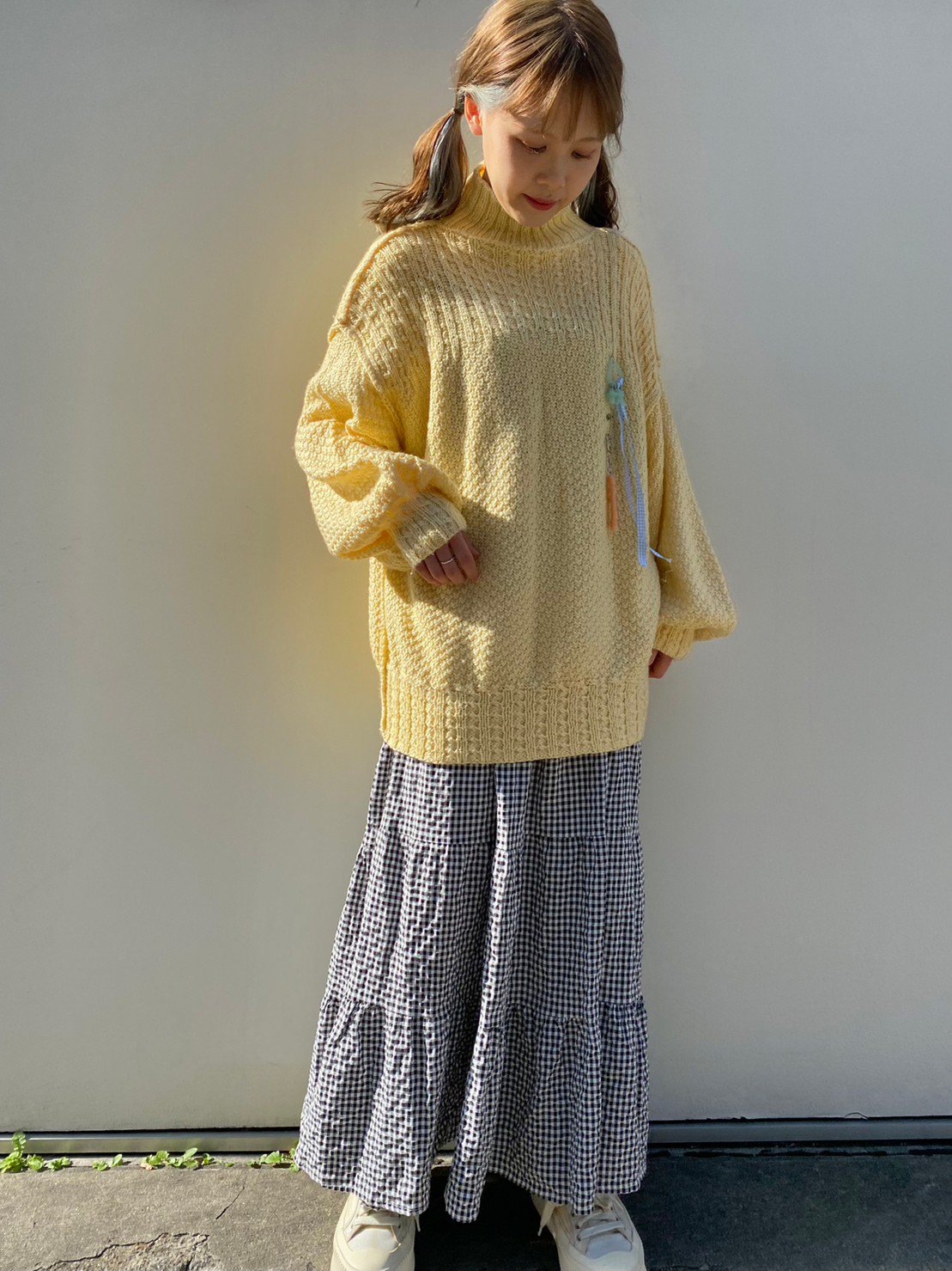 cream yellow big knit tops