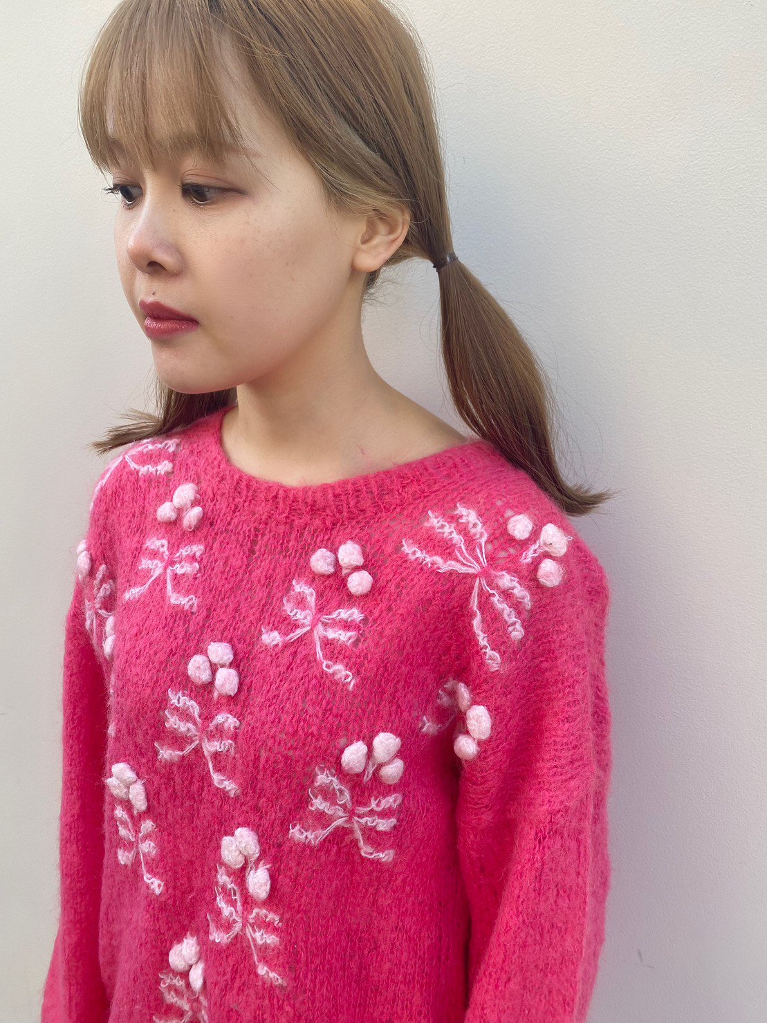 vivid pink flower knit tops