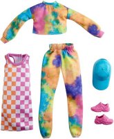 Barbie Fashions 2-Pack Clothing Set,Tie-Dye Joggers & Sweatshirt, Checked Dress